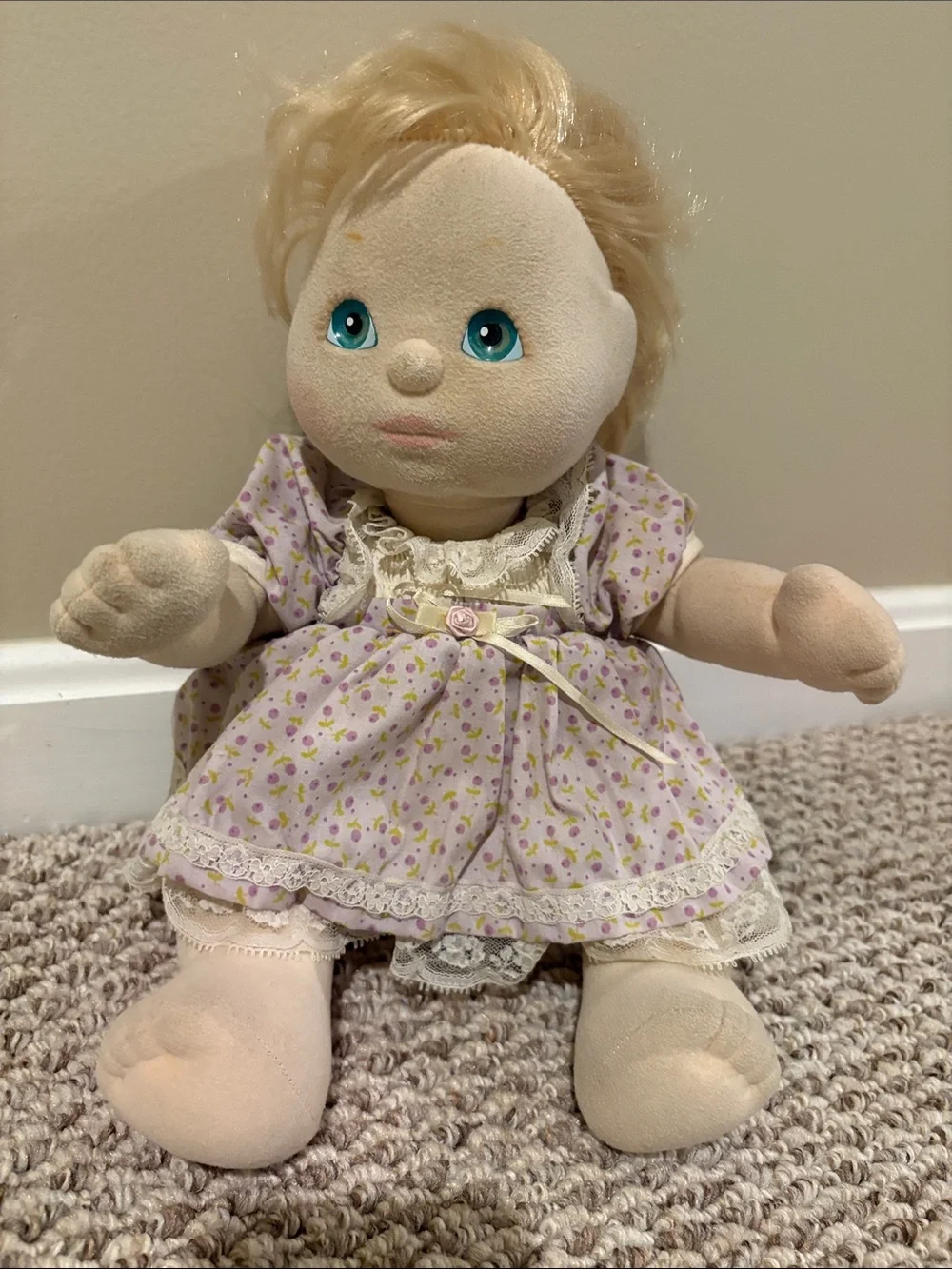 Vintage my Child Doll Purple Floral Dress - Soft Cuddly Toy